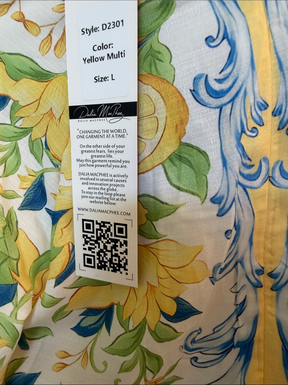 Yellow Floral Mini Dress with Blue Accents - Picture 4 of 5
